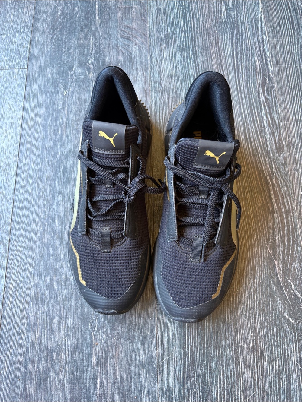 Puma Men's Black Athletic Sneakers with Gold Puma Logo